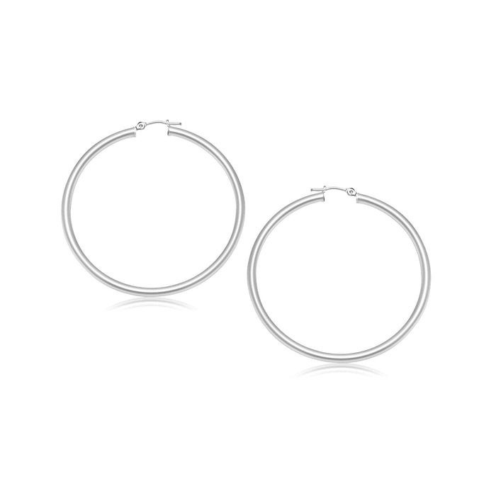 14k White Gold Polished Hoop Earrings (25 mm) by Avera Group
