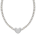 Sterling Silver Rhodium Plated Chain Bracelet with a Flat Heart Motif Station by Avera Group