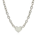 Sterling Silver Rhodium Plated Chain Bracelet with a Flat Heart Motif Station by Avera Group