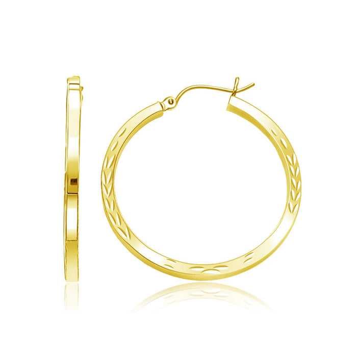 14k Yellow Gold Diamond Cut Hoop Earrings(2x35mm) by Avera Group