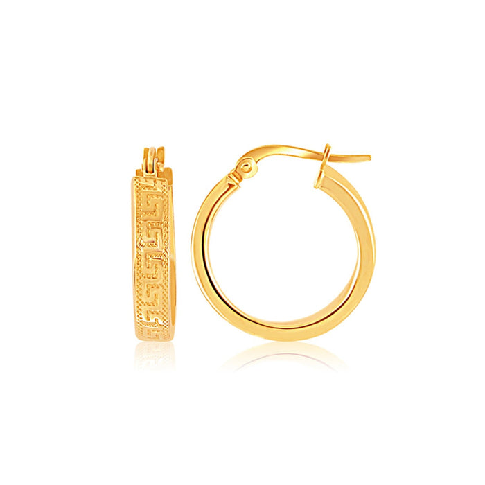 14k Yellow Gold Greek Key Small Hoop Earrings by Avera Group