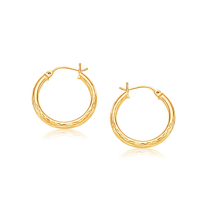 14k Yellow Gold Hoop Earring with Diamond-Cut Finish(3x25mm) by Avera Group