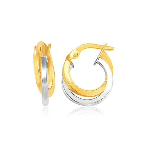 14k Two Tone Gold Earrings in Double Round Hoop Style by Avera Group