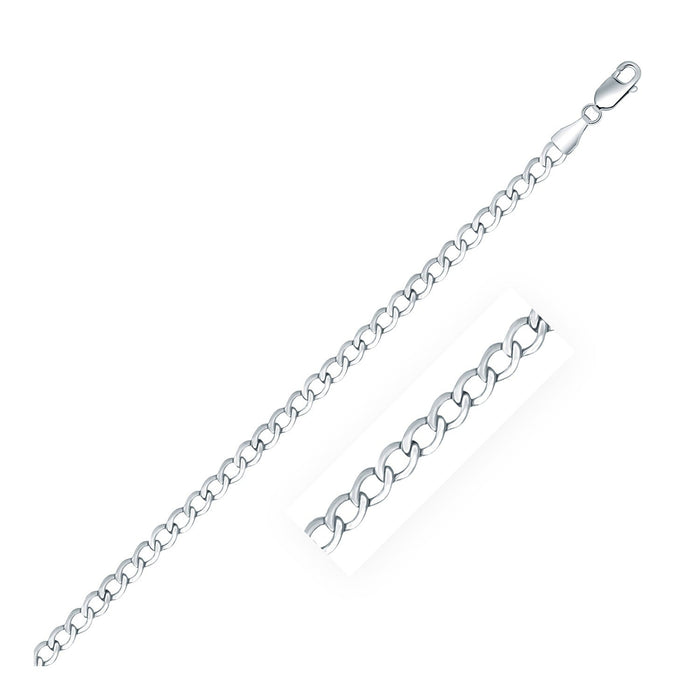 Rhodium Plated 3.7mm Sterling Silver Curb Style Chain by Avera Group