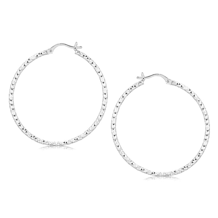 Sterling Silver Rhodium Plated Large Faceted Style Hoop Earrings by Avera Group