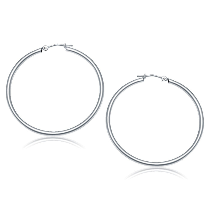 14k White Gold Polished Hoop Earrings (40 mm) by Avera Group