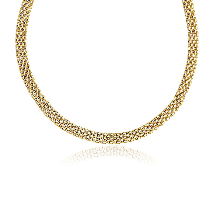 14k Yellow Gold Fancy Polished Multi-Row Panther Link Necklace by Avera Group