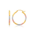 14k Tri-Color Textured Hoop Earrings (2x22mm) by Avera Group