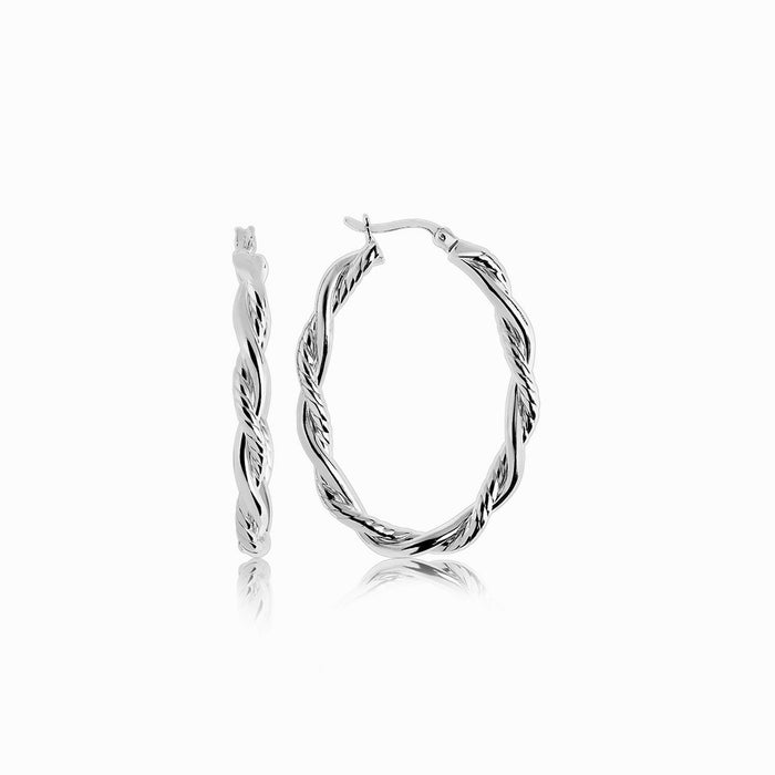 Sterling Silver Oval Hoop Braided Diamond Cut Earrings(4x22mm) by Avera Group