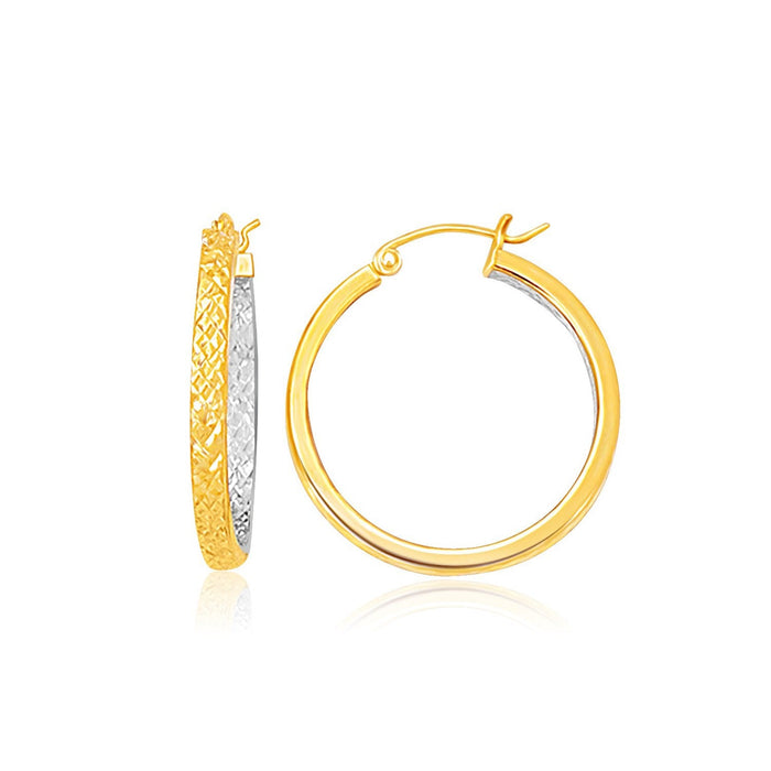 Two-Tone Yellow and White Gold Petite Patterned Hoop Earring by Avera Group