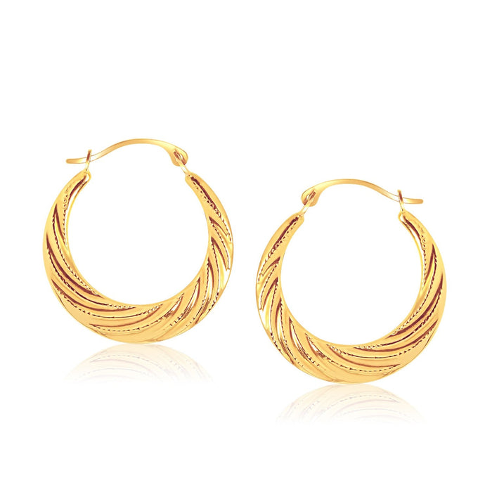 14k Yellow Gold Textured Graduated Twist Hoop Earrings by Avera Group