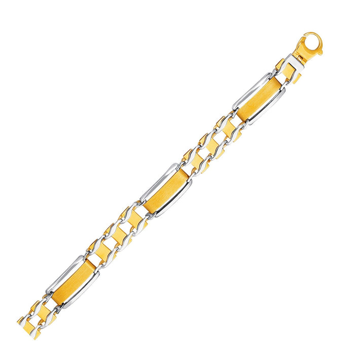 14k Two-Tone Gold Men's Bracelet with Fancy Rounded Bars by Avera Group