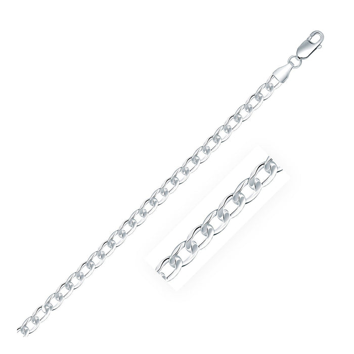 Rhodium Plated 4.7mm Sterling Silver Curb Style Chain by Avera Group
