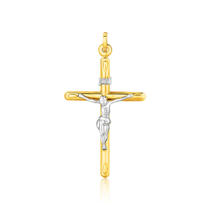 14k Two Tone Gold Cross Pendant by Avera Group