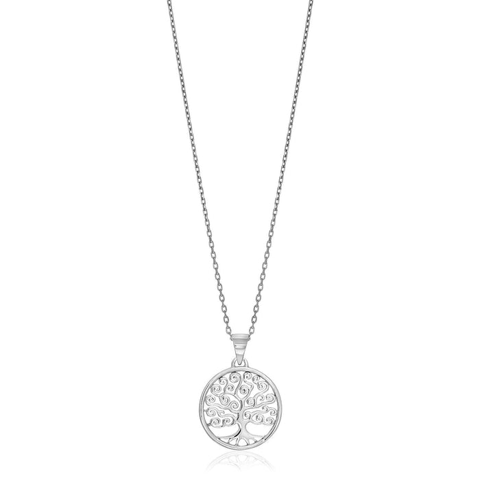 Sterling Silver Round Spiral Motif Tree of Life Necklace by Avera Group