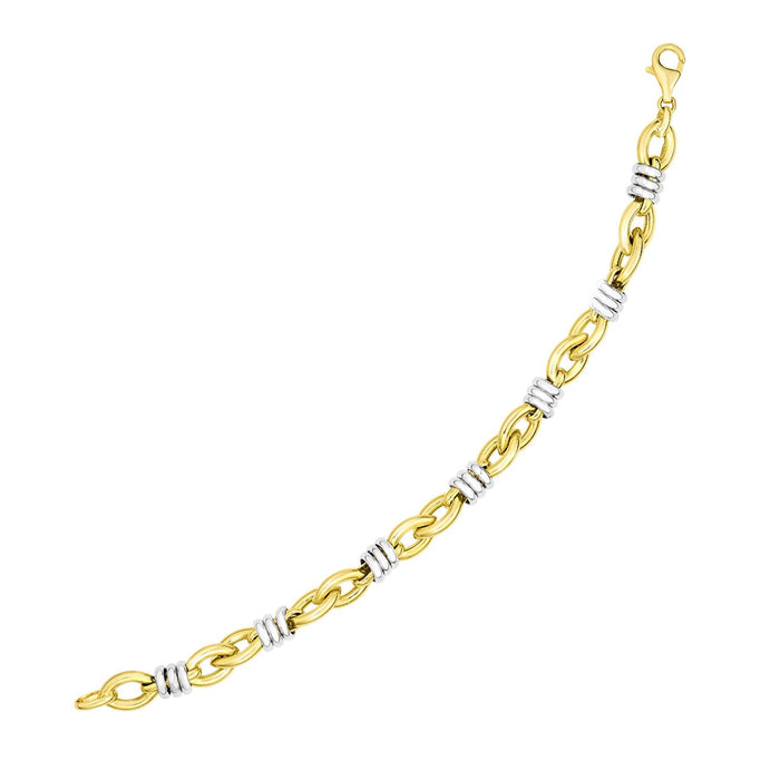 14k Two-Tone Gold Ring-Wrapped Marquis Shape Link Bracelet by Avera Group
