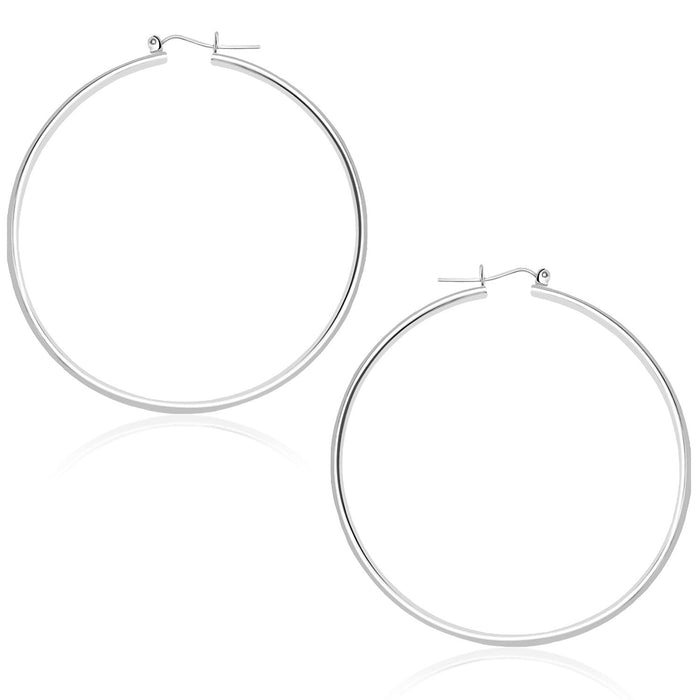 14k White Gold Polished Hoop Earrings (45 mm) by Avera Group