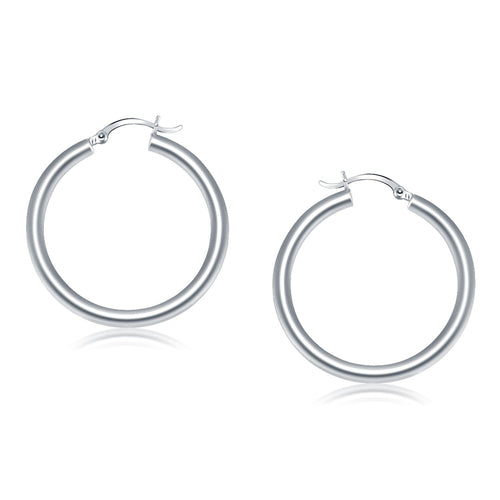 14k White Gold Polished Hoop Earrings (4x40mm) by Avera Group