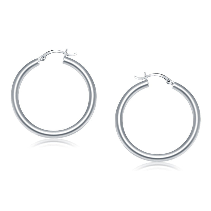 14k White Gold Polished Hoop Earrings (4x40mm) by Avera Group