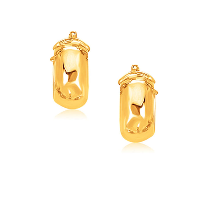 14k Yellow Gold Wide Small Hoop Earrings with Snap Lock by Avera Group
