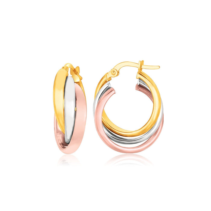 14k Tri-Color Gold Domed Tube Intertwined Earrings by Avera Group