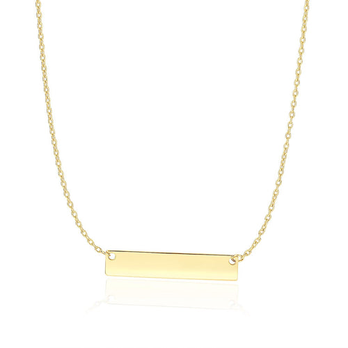 14k Yellow Gold Smooth Flat Horizontal Bar Style Necklace