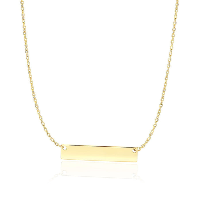 14k Yellow Gold Smooth Flat Horizontal Bar Style Necklace by Avera Group