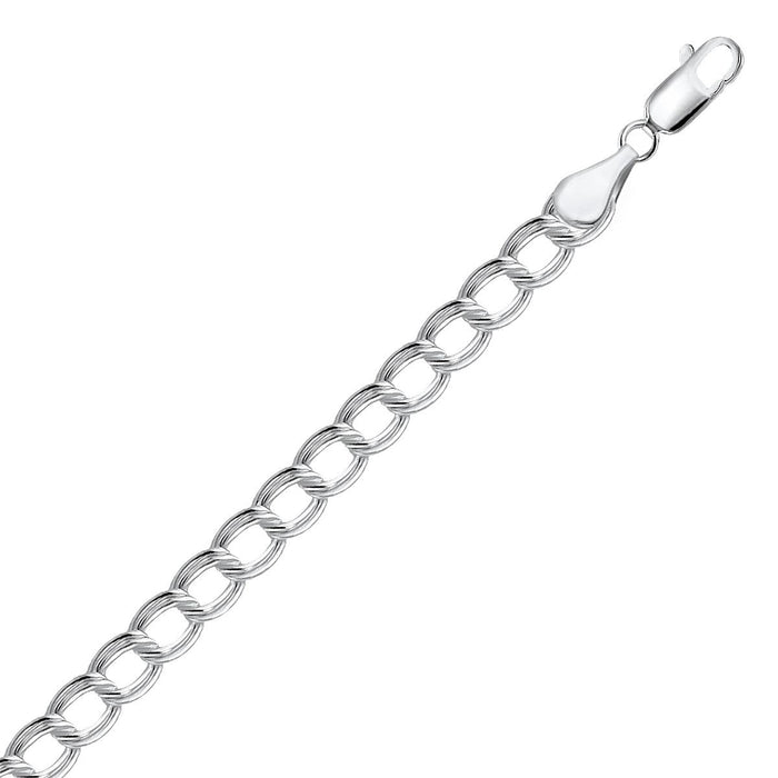 Sterling Silver Small Ridged Circular Chain Bracelet with Rhodium Plating (6.00 mm) by Avera Group