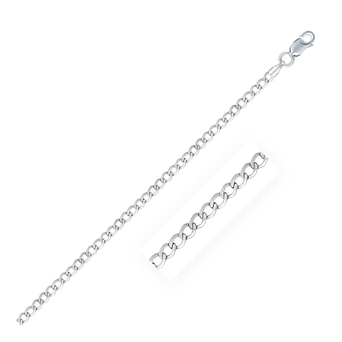 Rhodium Plated 3.0mm Sterling Silver Curb Style Chain by Avera Group