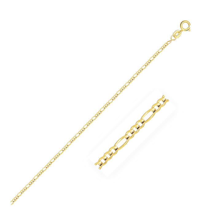 14k Yellow Gold Solid Figaro Chain 1.3mm by Avera Group