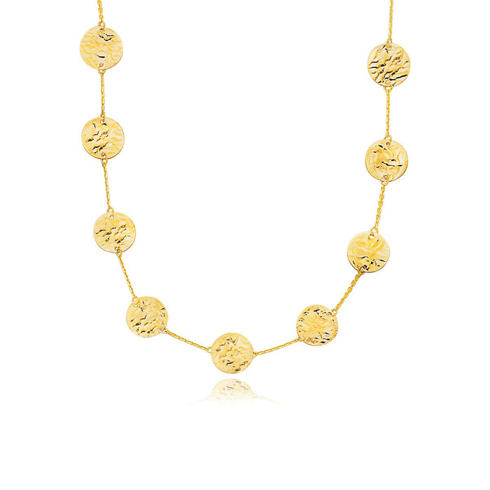 14k Yellow Gold Textured Disc Long Layering Necklace by Avera Group