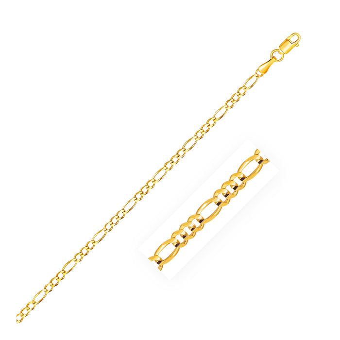 2.8mm 14k Yellow Gold Solid Figaro Bracelet by Avera Group
