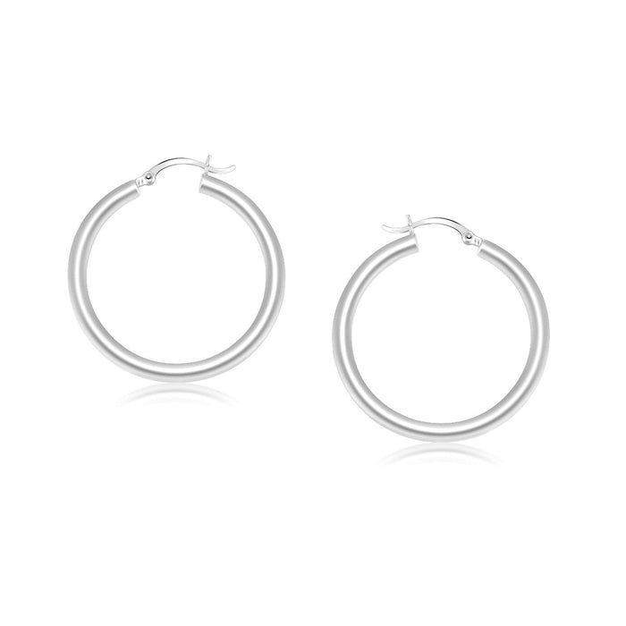 14k White Gold Polished Hoop Earrings (4x25mm) by Avera Group