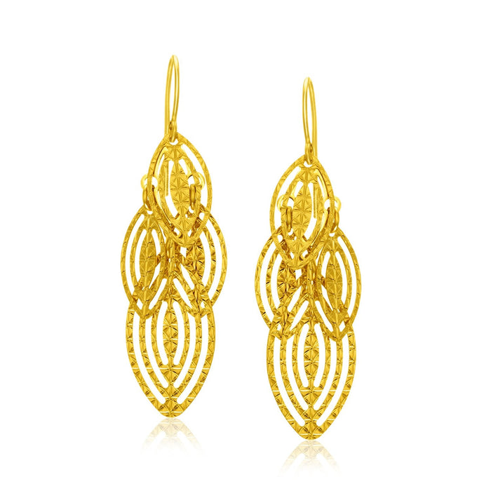 14k Yellow Gold Textured Cascading Cut Out Marquise Earrings by Avera Group