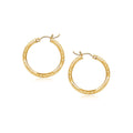 14k Yellow Gold Fancy Diamond Cut Slender Small Hoop Earrings (2x15mm) by Avera Group