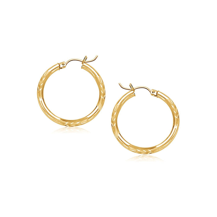 14k Yellow Gold Fancy Diamond Cut Slender Small Hoop Earrings (2x15mm) by Avera Group