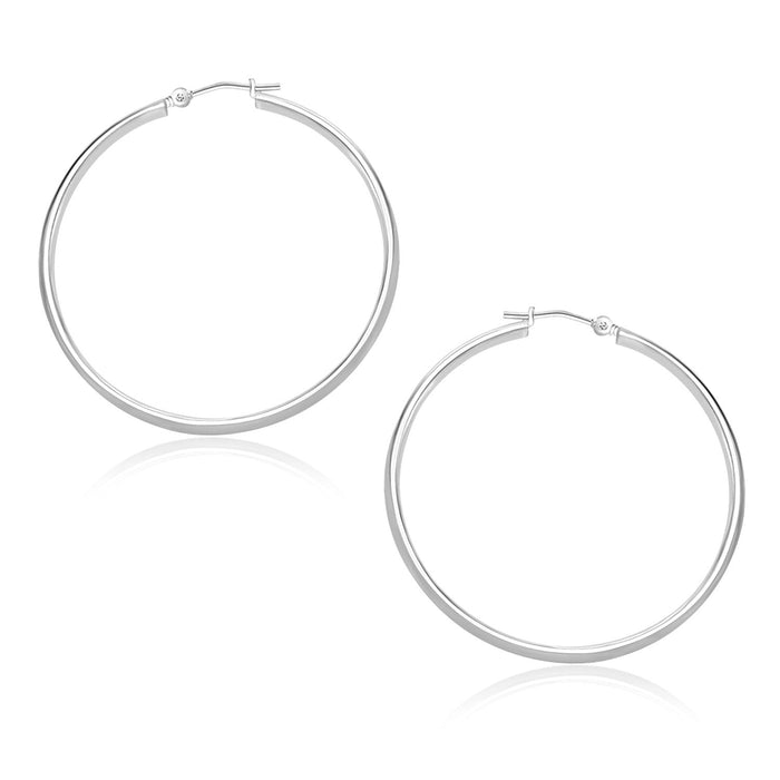 14k White Gold Polished Hoop Earrings (30mm) by Avera Group