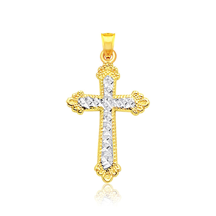 14k Two Tone Gold Diamond Cut Cross Pendant by Avera Group