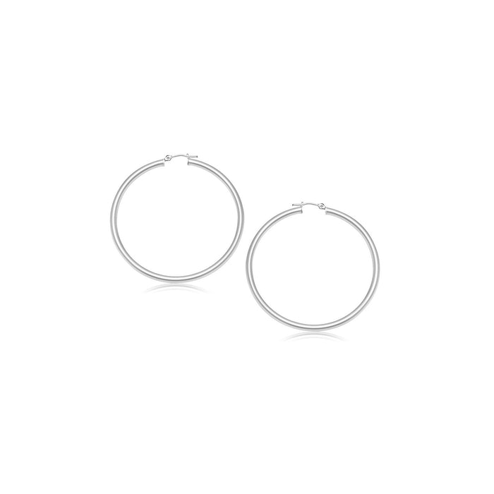 14k White Gold Polished Hoop Earrings (3x15mm) by Avera Group