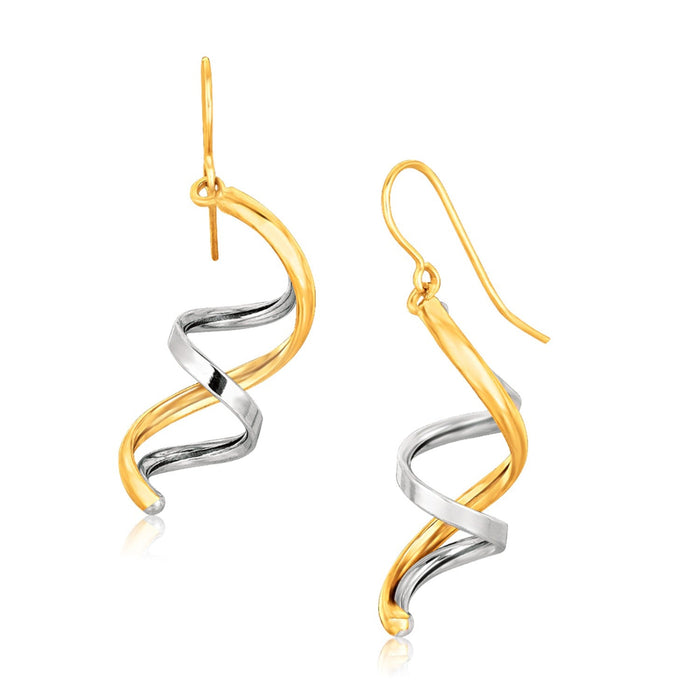 14k Two Tone Gold Double Helix Polished Dangling Earrings by Avera Group
