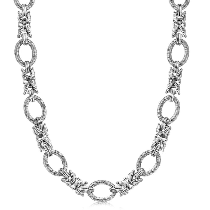Sterling Silver Rhodium Plated Knot Style and Textured Oval Chain Necklace by Avera Group