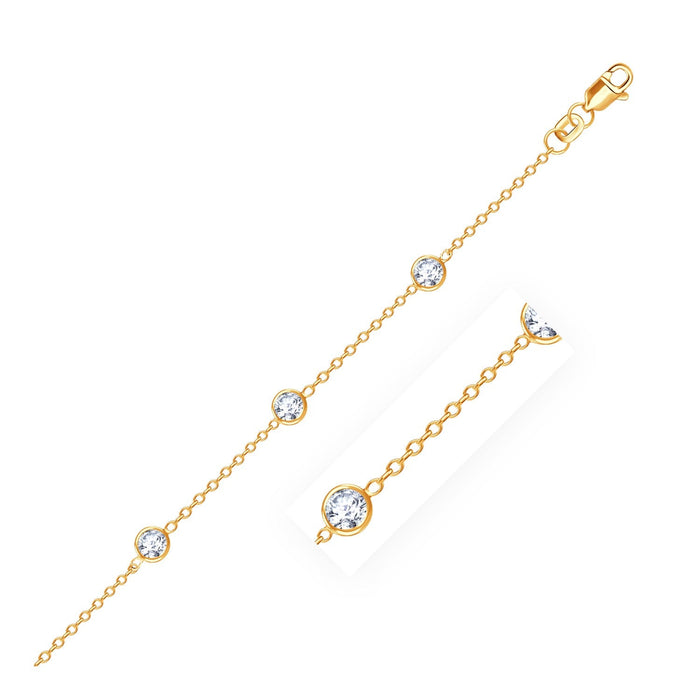 14k Yellow Gold Anklet with Round White Cubic Zirconia by Avera Group