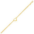 14k Yellow Gold Double Rolo Chain Anklet with an Open Heart Station by Avera Group