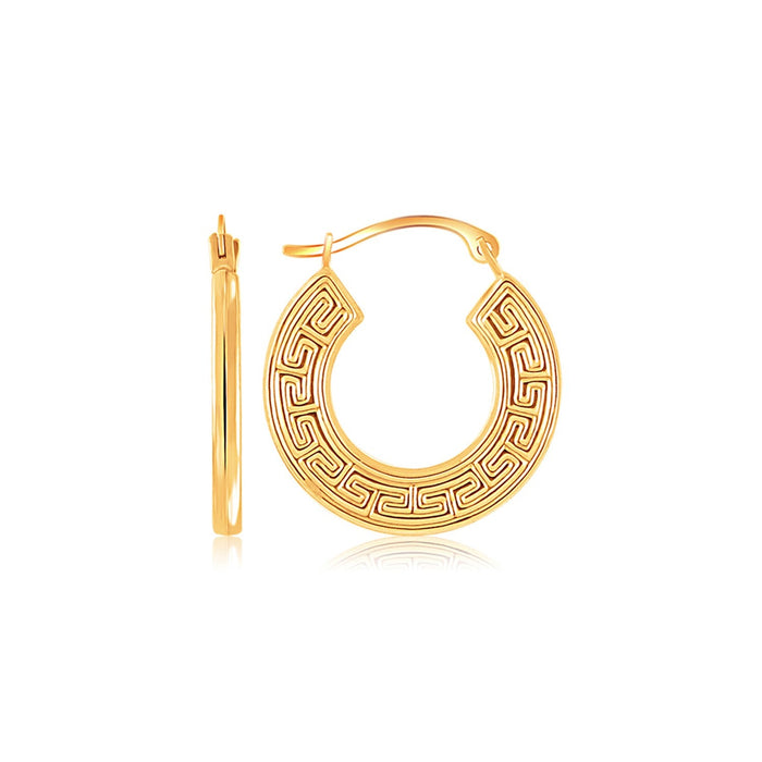 14k Yellow Gold Greek Key Small Hoop Earrings by Avera Group