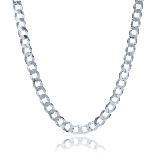 Rhodium Plated Sterling Silver Curb Style Chain (7.90 mm) by Avera Group