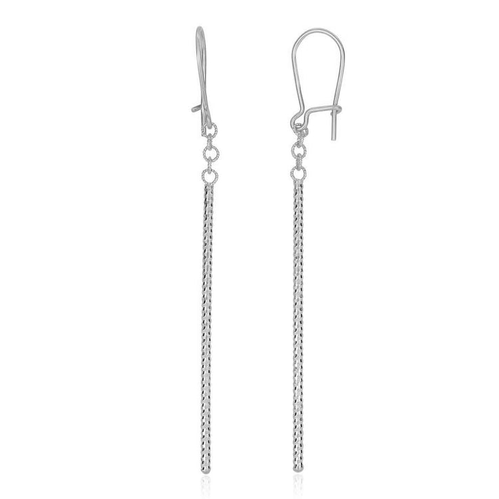 14k White Gold Long Bar Diamond Cut Drop Earrings by Avera Group