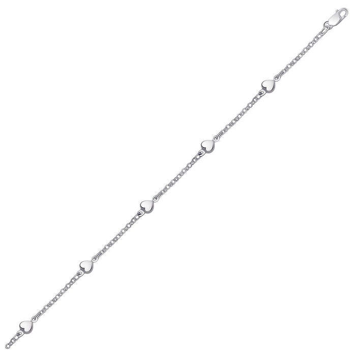 14k White Gold Anklet with Puffed Heart Design by Avera Group