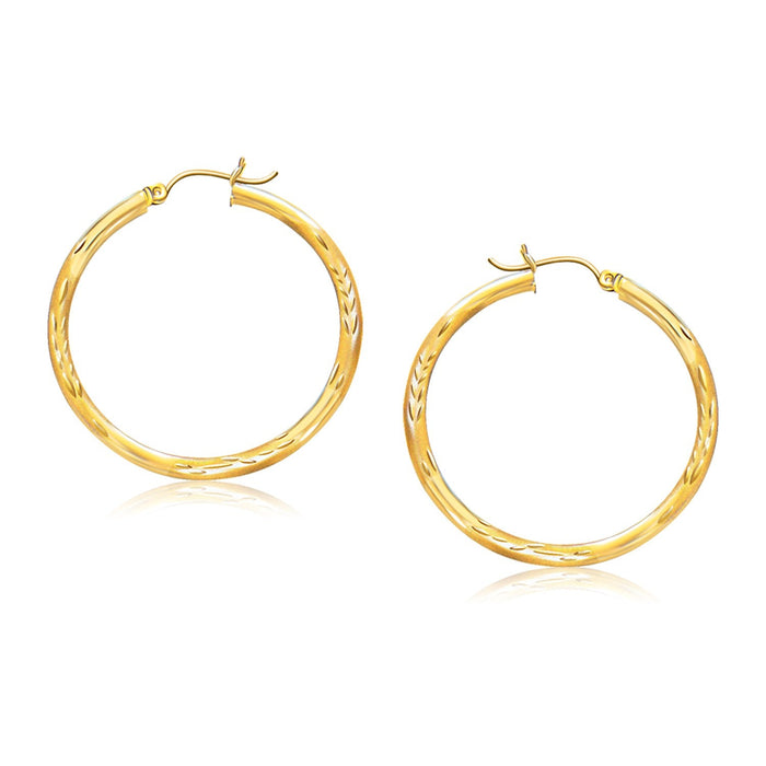 14k Yellow Gold Fancy Diamond Cut Hoop Earrings (35mm Diameter) by Avera Group