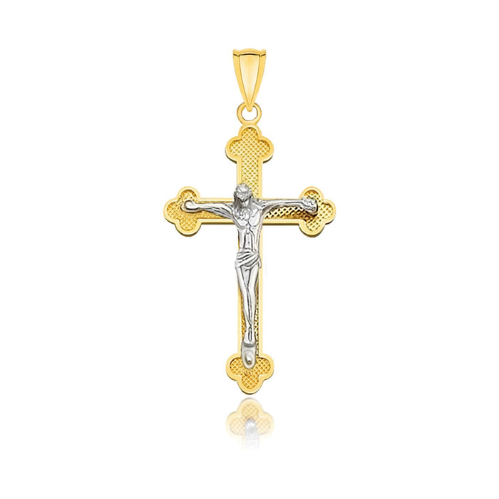 14k Two-Tone Gold Small Budded Style Cross with Figure Pendant by Avera Group
