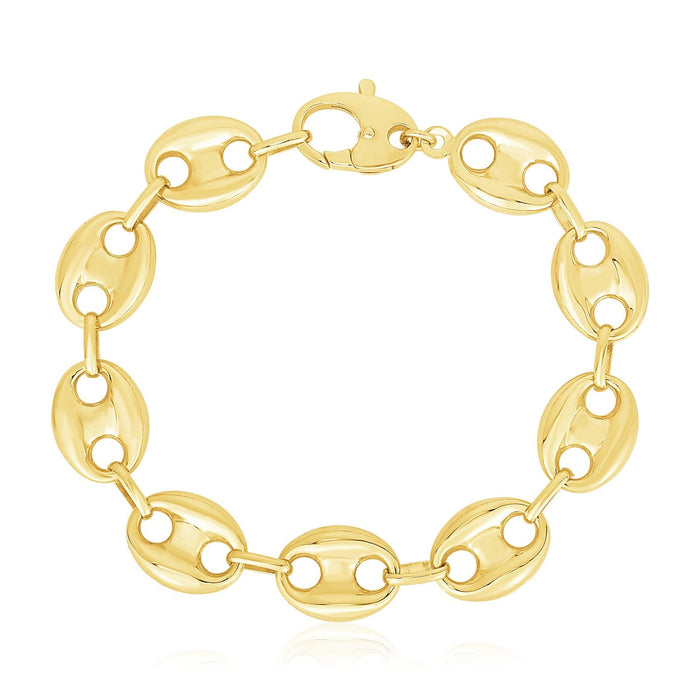 14k Yellow Gold High Polish Lite Puffed Mariner Link Bracelet (15 mm) by Avera Group